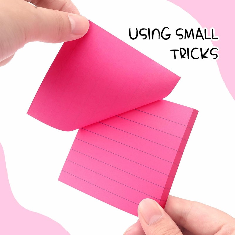Eastern Wolf Lined Sticky Notes 3x3 Sticky Notes with Lines Self-Stick Notes Bright Color 4 Pads 90 Sheets/Pad (Rose Red) - Image 4